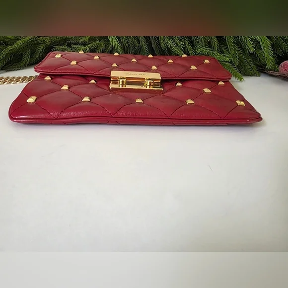 Michael Kors Sloan Quilted Leather Shoulder Bag- Red- Gold Chain Strap- Like New - Picture 11 of 16